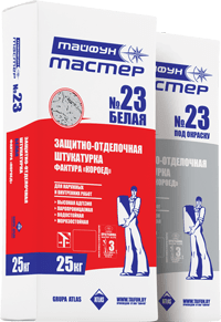 Штукатурка Тайфун-Мастер № 23,3 белая цементная с фактурой Короед 3мм (25кг) в Хатежино - картинка Картинка: штукатурка тайфун-мастер № 23,3 белая цементная с фактурой короед 3мм (25кг) в Хатежино
