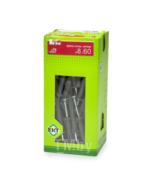Дюбель-гвоздь 8х60 цилиндр, полипропилен, в коробке с окном (упак/75шт) т.м.ЕКТ код ОКП 22.23.19.500