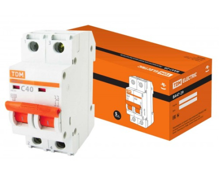 Выключатель авт. ВА47-29 2Р, 40А; 4,5кА т.м. TDM в Минске - изображение Изображение: выключатель авт. ва47-29 2р, 40а; 4,5ка т.м. tdm в Минске