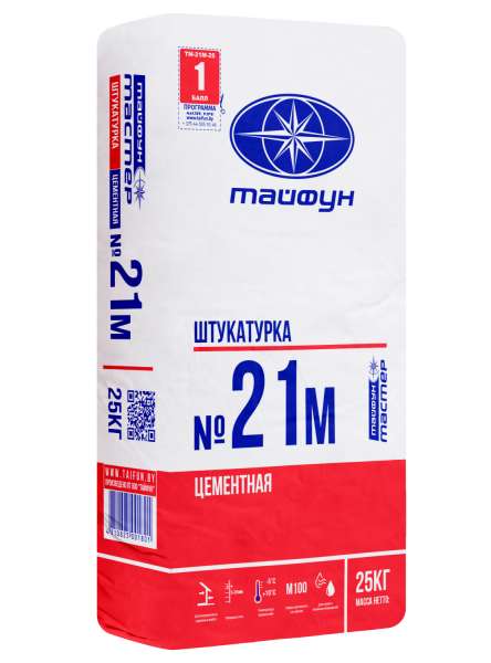 Смесь штукатурная Тайфун-Мастер № 21М цементная, морозостойкая  (25кг) в Минске - изображение Изображение: смесь штукатурная тайфун-мастер № 21м цементная, морозостойкая  (25кг) в Минске