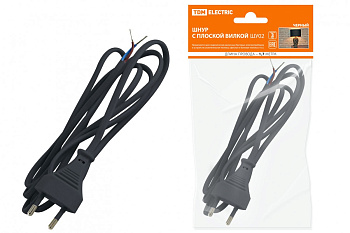 Шнур с плоской вилкой ШУ02 ШВВП 2х0,75мм2 (черный) 1,7м в Минске - картинка Картинка: шнур с плоской вилкой шу02 шввп 2х0,75мм2 (черный) 1,7м в Минске