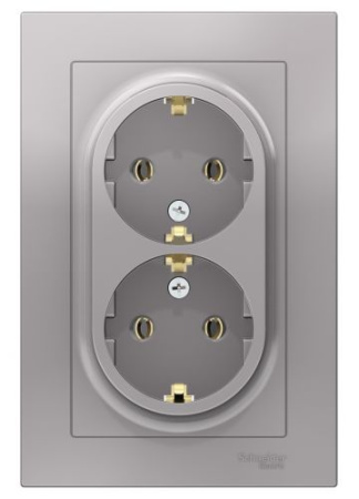 Изображение: розетка atlasdesign 2-мест. с/з б/ш с/рамк., (алюминий) т.м.schneider electric в Минске