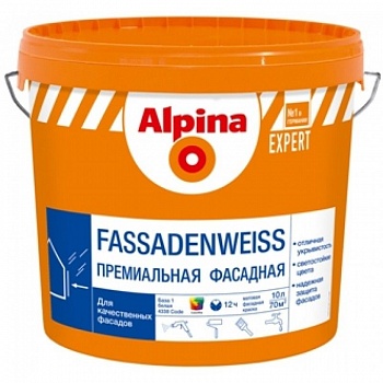 Краска ВД-АК Alpina EXPERT Fassadenweiss База3 (прозрачная) 9,4 л / 13,4 кг в Хатежино - картинка Картинка: краска вд-ак alpina expert fassadenweiss база3 (прозрачная) 9,4 л / 13,4 кг в Хатежино