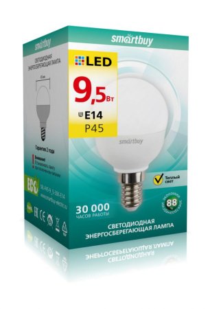 Светодиодная (LED) Лампа Smartbuy-P45-9,5W/3000/E14 (SBL-P45-9_5-30K-E14)/100 в Минске - изображение Изображение: светодиодная (led) лампа smartbuy-p45-9,5w/3000/e14 (sbl-p45-9_5-30k-e14)/100 в Минске
