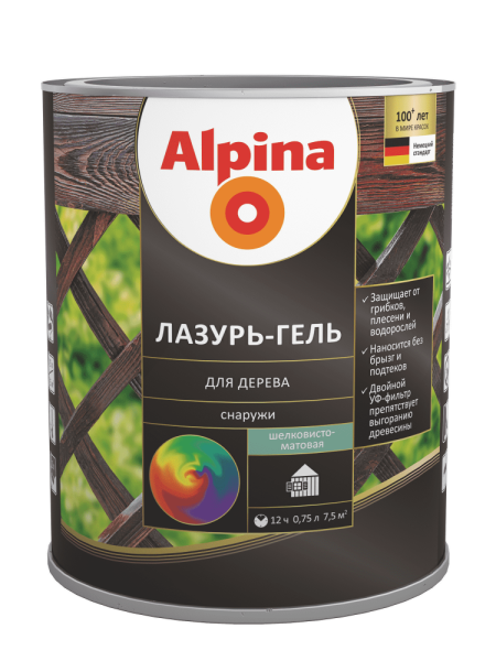Средство защитно-декоративное Alpina Лазурь-гель для дерева шелковисто-матовая, сосна 0,75л в Минске - изображение Изображение: средство защитно-декоративное alpina лазурь-гель для дерева шелковисто-матовая, сосна 0,75л в Минске
