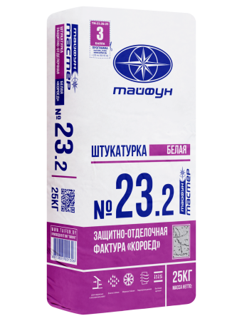 Изображение: штукатурка тайфун-мастер № 23,2 белая с фактурой короед 2мм (25кг) в Минске