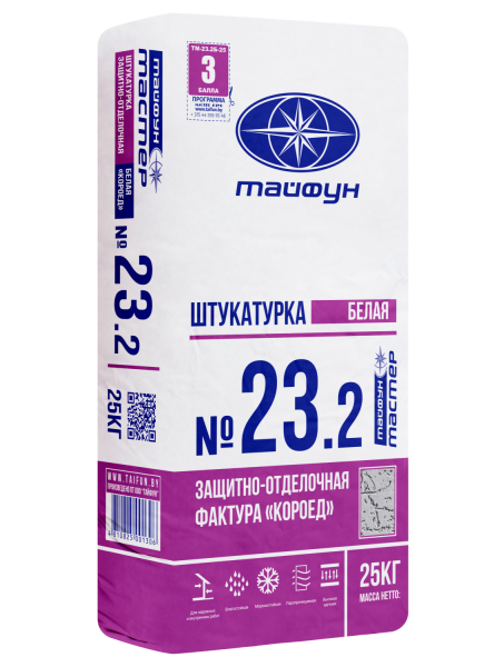 Изображение: штукатурка тайфун-мастер № 23,2 белая с фактурой короед 2мм (25кг) в Минске